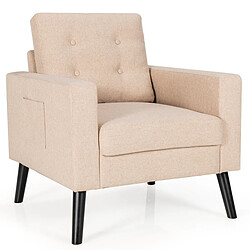 Helloshop26 Fauteuil de salon 1 personne style scandinave canapé 1 place avec pieds bois d’hévéa pour chambre salon bureau beige 20_0002817