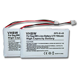 Vhbw 2 batteries 700mAh pour téléphone fixe sans fil SAGEM 690, TELSTRA CTB104, THUB, remplace 253230694, CTB104, LP043048AH