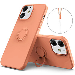 Coque en silicone avec béquille à anneau réglable et sangle orange pour votre Apple iPhone 13 6.1 pouces