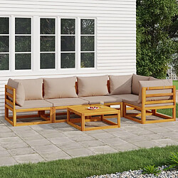 vidaXL Salon de jardin 6 pcs avec coussins taupe bois massif