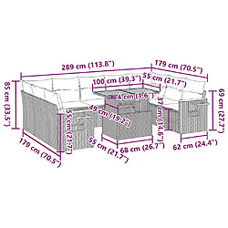 vidaXL Salon de jardin avec coussins 10pcs beige résine tressée acacia pas cher