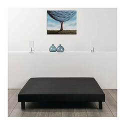 DEKO DREAM Sommier tapissier à lattes 140 x 190 cm - Bois massif noir + Pieds