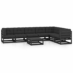 Maison Chic Salon de jardin 8 pcs + coussins - Mobilier/Meubles de jardin - Table et chaises d'extérieur Noir Bois de pin massif -MN70343