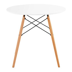 Helloshop26 Table traverses noires en acier plateau plateau rond diamètre 80 cm blanc 14_0003604 pas cher