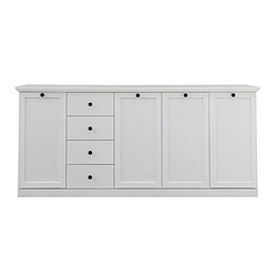 Pegane Buffet, meuble de rangement avec 4 portes et 4 tiroirs coloris blanc mat - Longueur 195 x hauteur 88 x profondeur 41 cm