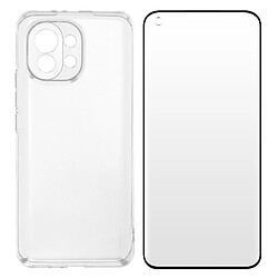 Avizar Coque Xiaomi Mi 11 5G Souple et Film Verre Trempé Dureté 9H Noir