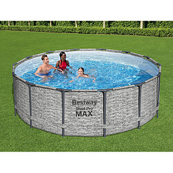 Piscine Tubulaire Ronde Bestway Steel Pro Max 427x122 cm Filtre à Cartouche Couverture et Échelle Design Effet Pierre