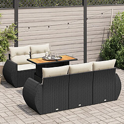 vidaXL Salon de jardin 6 pcs avec coussins noir résine tressée