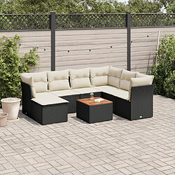 vidaXL Salon de jardin 8 pcs avec coussins noir résine tressée