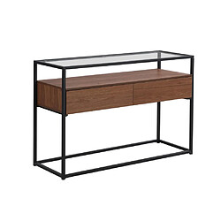 Vente-Unique Console avec 2 tiroirs en MDF, verre trempé et métal - Naturel foncé - CAMATA pas cher