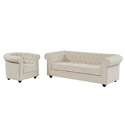 Vente-Unique Canapé 3 places et fauteuil en tissu beige CHESTERFIELD