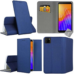 Htdmobiles Housse etui portefeuille avec coque intérieure en silicone pour Huawei Y5p + film ecran - BLEU MAGNET