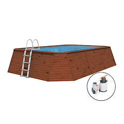 Avis K20 Piscine en Bois Hors-sol K2O 345x255x107 cm Épurateur à Sable de 3 028 L/H avec Échelle