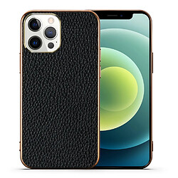 Coque en TPU + cuir véritable électroplaqué, texture litchi, anti-chute noir pour votre Apple iPhone 13 Pro 6.1 pouces