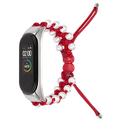 Bracelet en nylon perles décorées, cordon de serrage réglable, rouge pour votre Xiaomi Mi Band 3/4