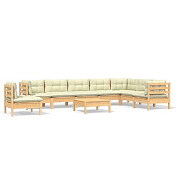 Maison Chic Salon de jardin 9 pcs + coussins - Mobilier/Meubles de jardin - Table et chaises d'extérieur crème Bois de pin solide -MN68742