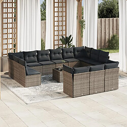 Maison Chic Salon de jardin avec coussins 14 pcs | Ensemble de Table et chaises | Mobilier d'Extérieur gris résine tressée -GKD62788