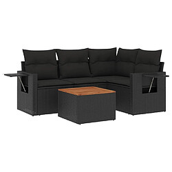 Maison Chic Salon de jardin 5 pcs avec coussins | Ensemble de Table et chaises | Mobilier d'Extérieur noir résine tressée -GKD84224