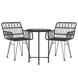 Avis Salle à manger de jardin 3 pcs,Table et chaise à dîner Noir Résine tressée -MN30859