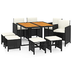 Maison Chic Mobilier à dîner 9 pcs de jardin avec coussins - Ensemble table et chaises d'extérieur - Salon/Mobilier de jardin classique Résine tressée Noir -MN85976