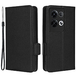 Etui en PU texture litchi, fermoir magnétique avec support et sangle pour Oppo Reno8 Pro + 5G (Global Version)/Reno8 Pro 5G (Global Version) - noir