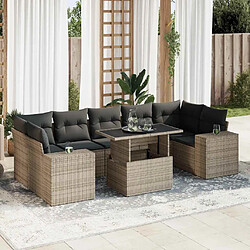 vidaXL Salon de jardin 8 pcs avec coussins gris résine tressée