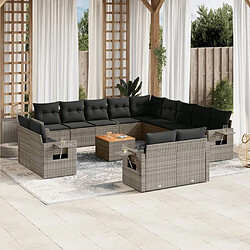 Maison Chic Salon de jardin avec coussins 14 pcs, Ensemble Tables et chaises de jardin, gris résine tressée -GKD725171