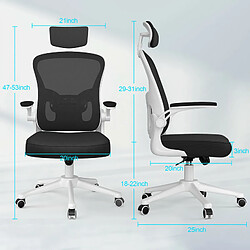 BIGZZIA Chaise de Bureau - Ergonomique Siège-Fauteuil avec 2D Accoudoirs, Hauteur Appui-tête Soutien Lombaire Dossier Règalable Blanc