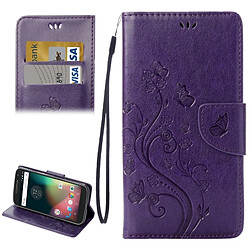 Wewoo Housse Étui Violet pour Motorola Moto G 4e génération Plus en cuir avec fleurs et support Slots de cartes Portefeuille