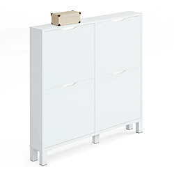 Pegane Commode Meuble à chaussures 2 portes blanc brillant - Hauteur 98 x Longueur 97 x Profondeur 17 cm