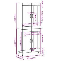 vidaXL Buffet haut Blanc brillant 69,5x34x180 cm Bois d'ingénierie pas cher