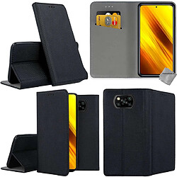 Htdmobiles Housse etui portefeuille avec coque intérieure en silicone pour Xiaomi Poco X3 NFC + film ecran - NOIR MAGNET