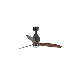 Faro Barcelona Noir mat, ventilateur de plafond en bois avec moteur à courant continu intelligent - Télécommande incluse