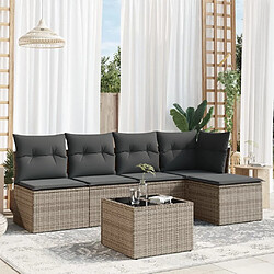 Maison Chic Salon de jardin 6 pcs avec coussins | Ensemble de Table et chaises | Mobilier d'Extérieur gris résine tressée -GKD37043