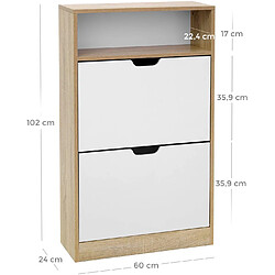 Helloshop26 Meuble à chaussures 2 abattants étagère à chaussures 3 niveaux panneau mélaminé facile à nettoyer 60 x 24 x 102 cm blanc et couleur boisée 12_0000662