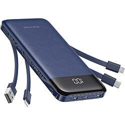 SANAG Power Bank 10000Mah Avec Câbles Intégrés, Chargeur Portable Usb C 5V/3A Powerbank Led Display Avec 6 Sorties Et 3 Entrées Pour Iphone Samsung Huawei Xiaomi (Bleu)