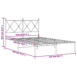 Vidaxl Cadre de lit métal avec tête de lit noir 120x190 cm pas cher