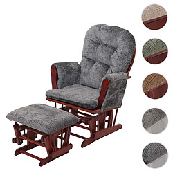 Mendler Fauteuil relax HWC-C76, fauteuil à bascule Fauteuil à bascule avec pouf Tissu/Textile Chenille (465g/m²) ~ gris foncé, piètement foncé