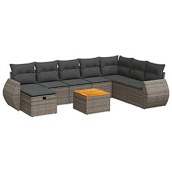 vidaXL Salon de jardin 9 pcs avec coussins gris résine tressée