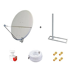 Kit Antenne Parabole 130 cm Aluminium + Support de Chevron Fixation Toit 1m + LNB Twin HD 4K + Câble Coax 25m Twin + 4 Fiches F Or