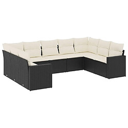 Maison Chic Ensemble Tables et chaises d'extérieur 9 pcs avec coussins,Salon de jardin noir résine tressée -GKD891416