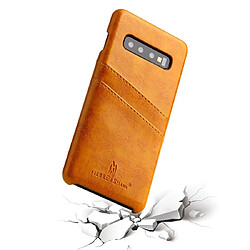 Wewoo Coque Rigide Etui en cuir Fierre Shann Retro Oil cire PU pour Galaxy S10 avec fentes cartes Jaune pas cher