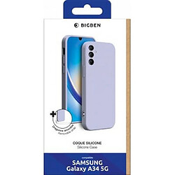 Bigben coque pour Samsung Galaxy A34 5G Silicone + dragonne assortie Lavande