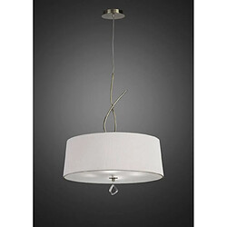 Luminaire Center Suspension Mara 4 Ampoules E27 rond, laiton antique avec Abat jour blanc ivoire