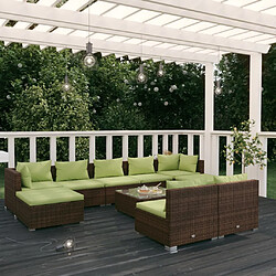 vidaXL Salon de jardin 10 pcs avec coussins marron résine tressée