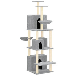 Helloshop26 Arbre à chat meuble tour grimper jouet grattage grattoir escalade plateforme avec griffoirs en sisal clair 180 cm gris 02_0022595