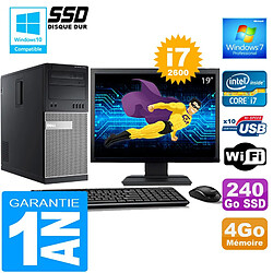 PC Tour DELL 7010 Core I7-2600 Ram 4Go Disque 240 Go SSD Wifi W7 Ecran 19" - Occasion