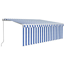 Maison Chic Auvent manuel rétractable avec store | store extérieurs de porte | Marquise Brise-soleil et LED 4x3 m Bleu et blanc -GKD45511