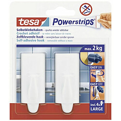 tesa Powerstrips 2 crochets modernes rectangulaires blanc+ 4 Languettes LARGE