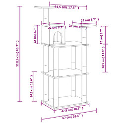 Helloshop26 Arbre à chat meuble tour grimper jouet grattage grattoir escalade plateforme avec griffoirs en sisal clair 118,5 cm gris 02_0022554 pas cher